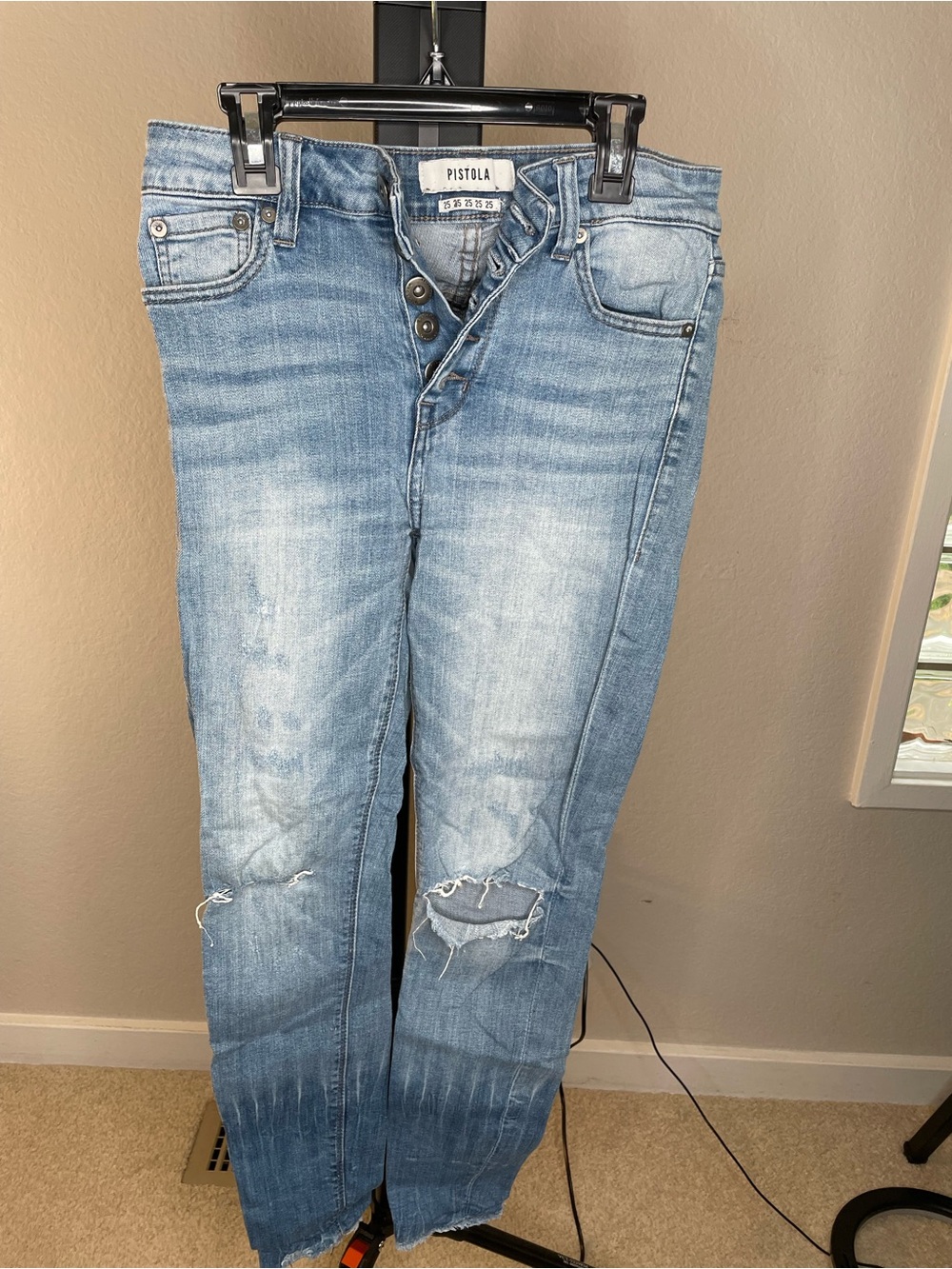 pistola Rhea Women’s Button Fronf Distressed Frayed Hem Skinny Jeans